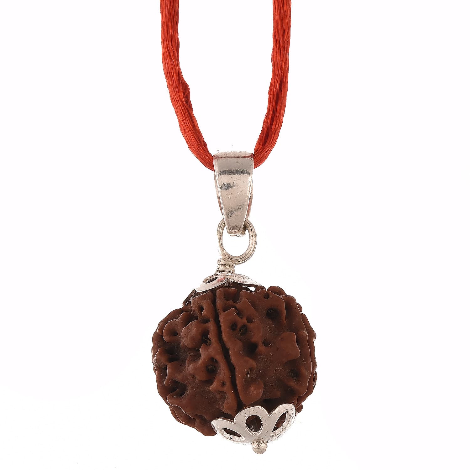 Amorfos® 5 Mukhi Rudraksha Pendant with Silver Coated Capping (Brown)